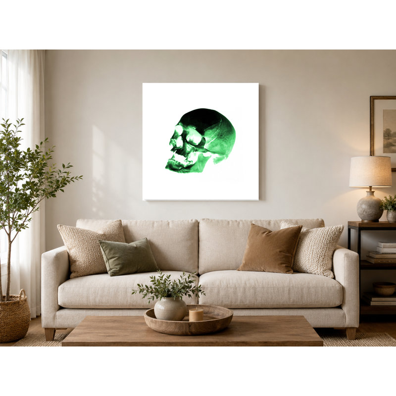 Étude de crâne vert - art mural carré sur toile, 32" W x 32" H
