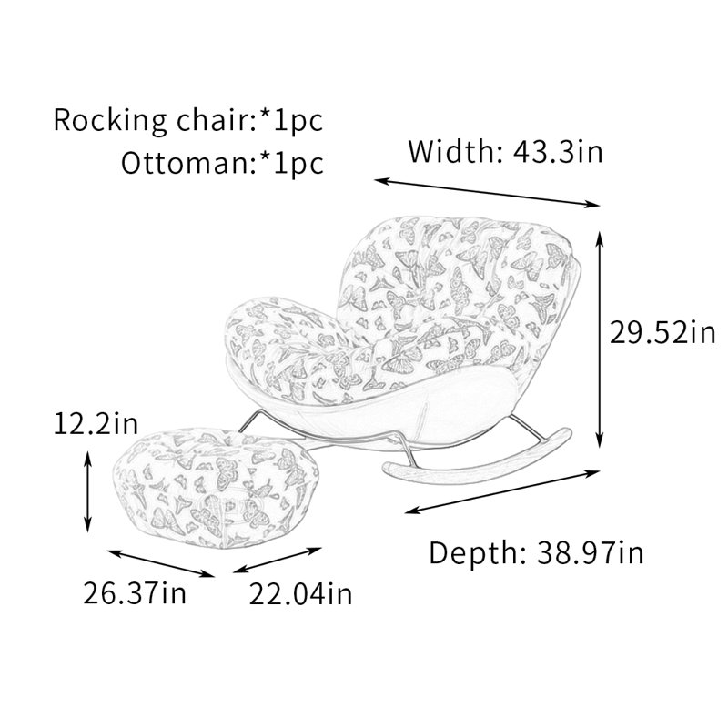 Chaise berçante simple imprimée avec siège large Home, Rouge / Blanc