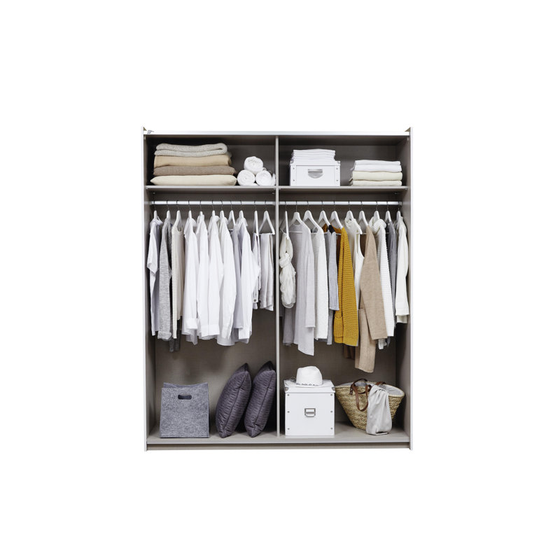 Santiago Wardrobe with Mirror and Three Different Equipment Options, White with Mirror, Basic, 210cm H x 175cm W x 59cm D