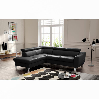 Avaiya Leather Corner Sofa with Sleeping Function and Storage