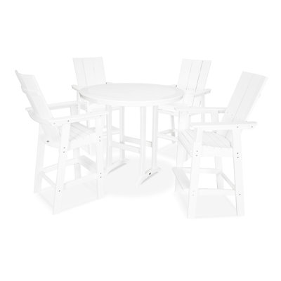 POLYWOOD Modern Curveback Adirondack 5-Piece Nautical Trestle Bar Set
