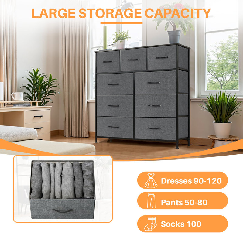 Commode 9 tiroirs Xinia, Gris