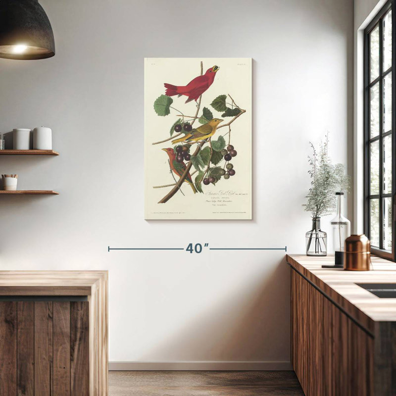 Oiseau rouge Brampt, H 36 po x l 24 po