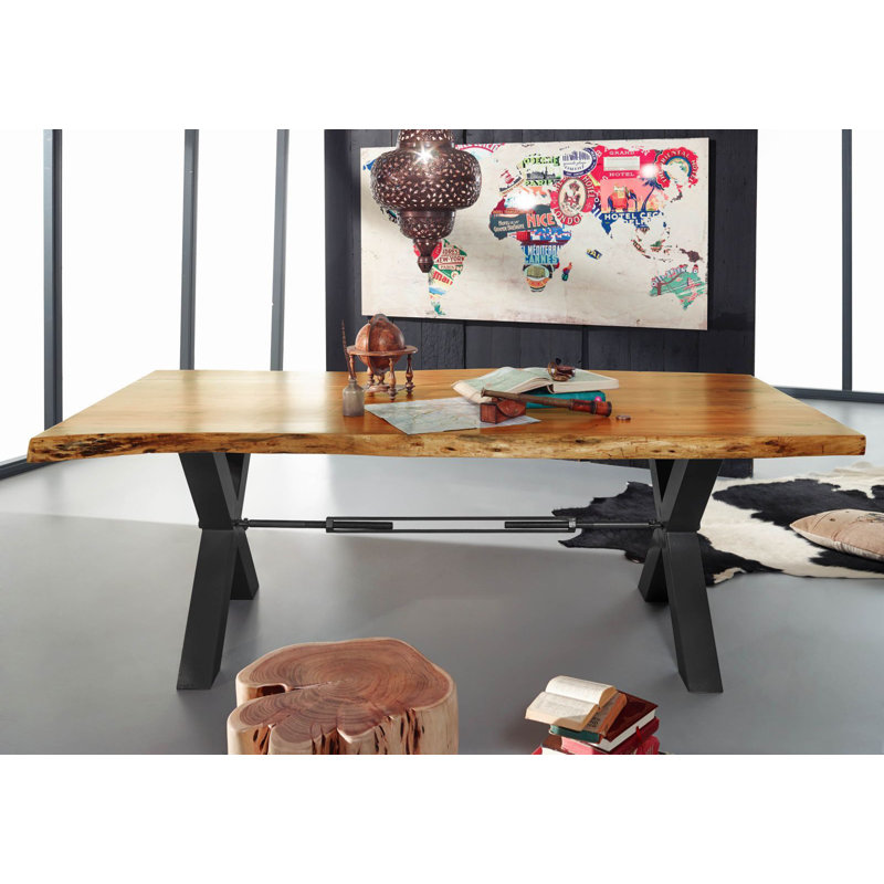 Iron Label Acacia Rectangular Wood Top Dining Table, H76 x L200 x W110cm, Dark Anthracite