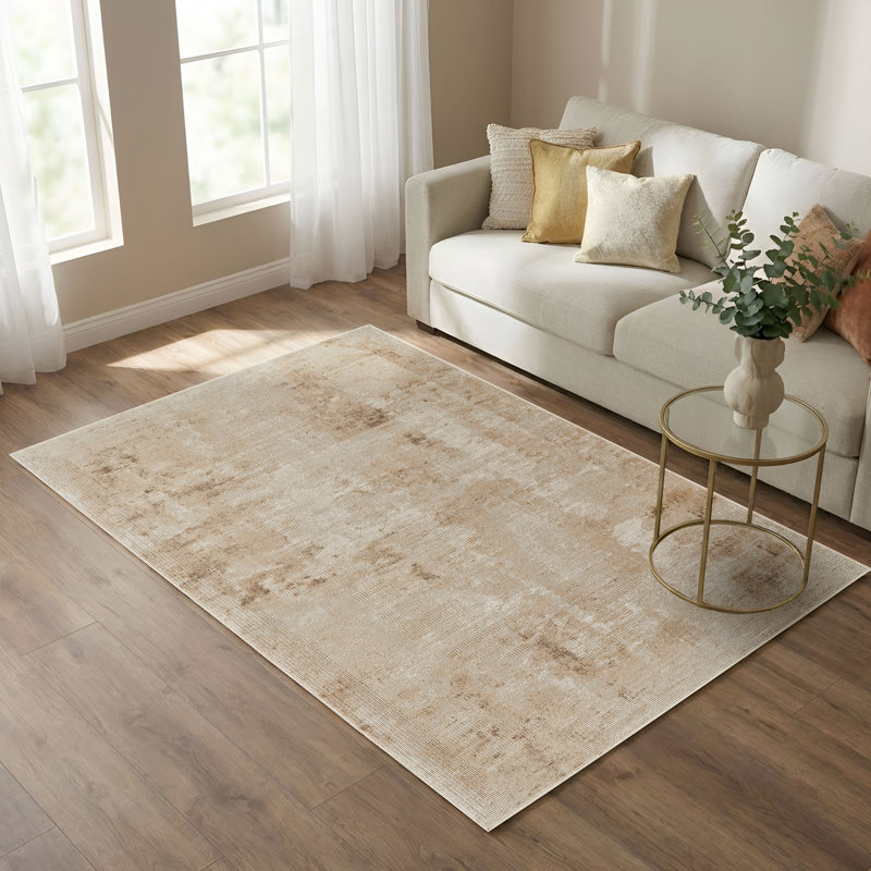 Brook Beige & Brown Abstract High-Low Modern Rug, 8'9" x 11'10", Beige/Brown