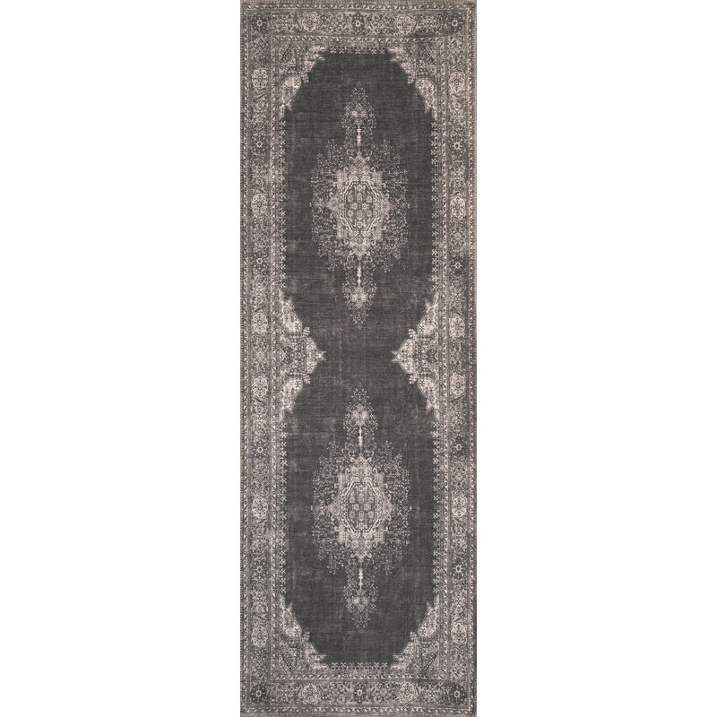 Tapis oriental en coton / polyester tissé à la machine Keltner, Tapis de couloir 2 pi 6 po x 7 pi 6 po