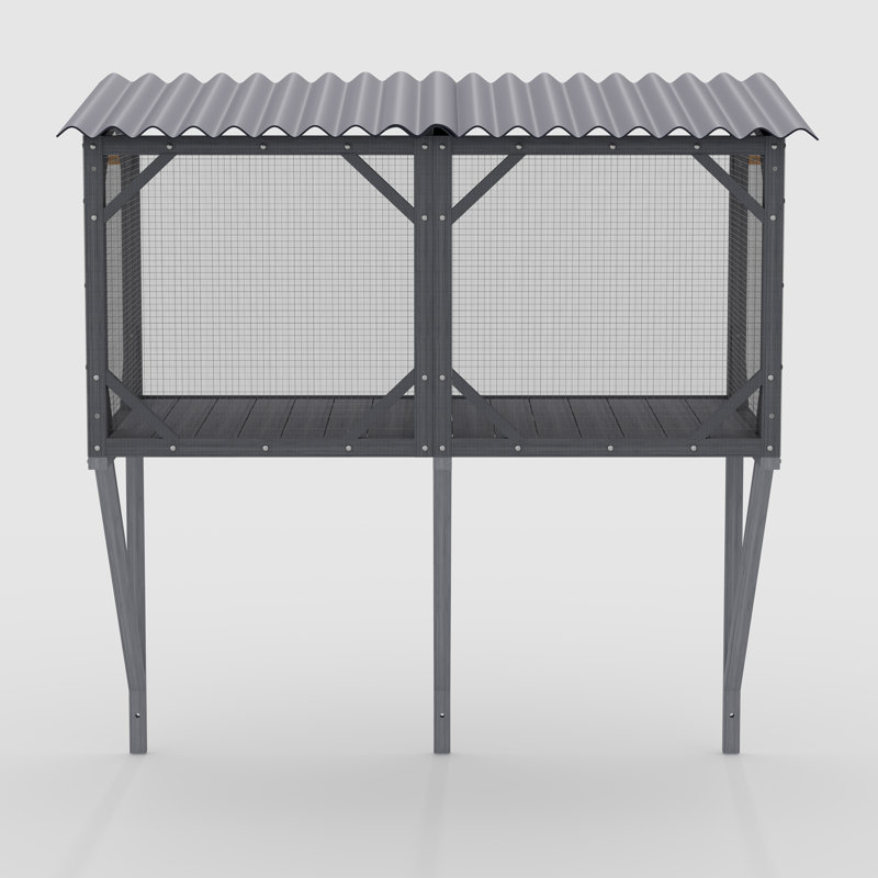 43.3" Solid Spruce Catio with Weatherproof Roof & 360° View, Window-Mounted for Indoor Cats, Grey