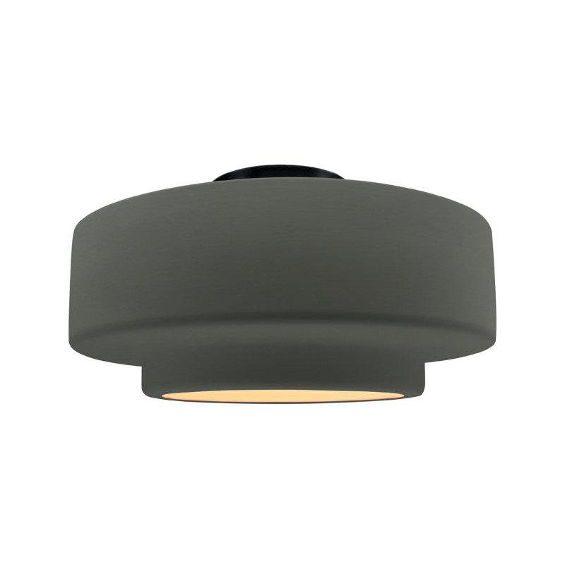 Radiance Ceramic Semi Flush Mount - Replaceable Bulb, 8" H x 16.5" W x 16.5" D, Pewter Green, Matte Black