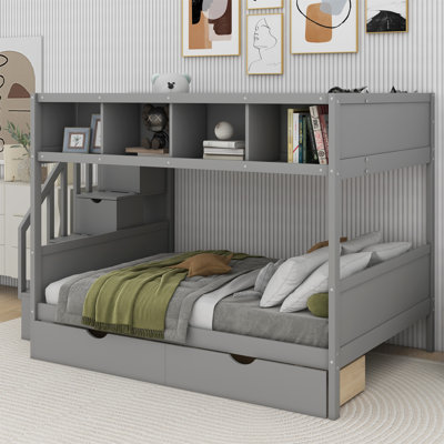 Twin Over Full Wooden Bunk Bed With Shelfs, Storage Staircase and Drawers -  Harriet Bee, 08261500499243F287F87984F875101C