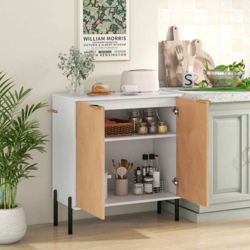 2-Door Buffet Cabinet Sideboard With Shelf And Metal Legs