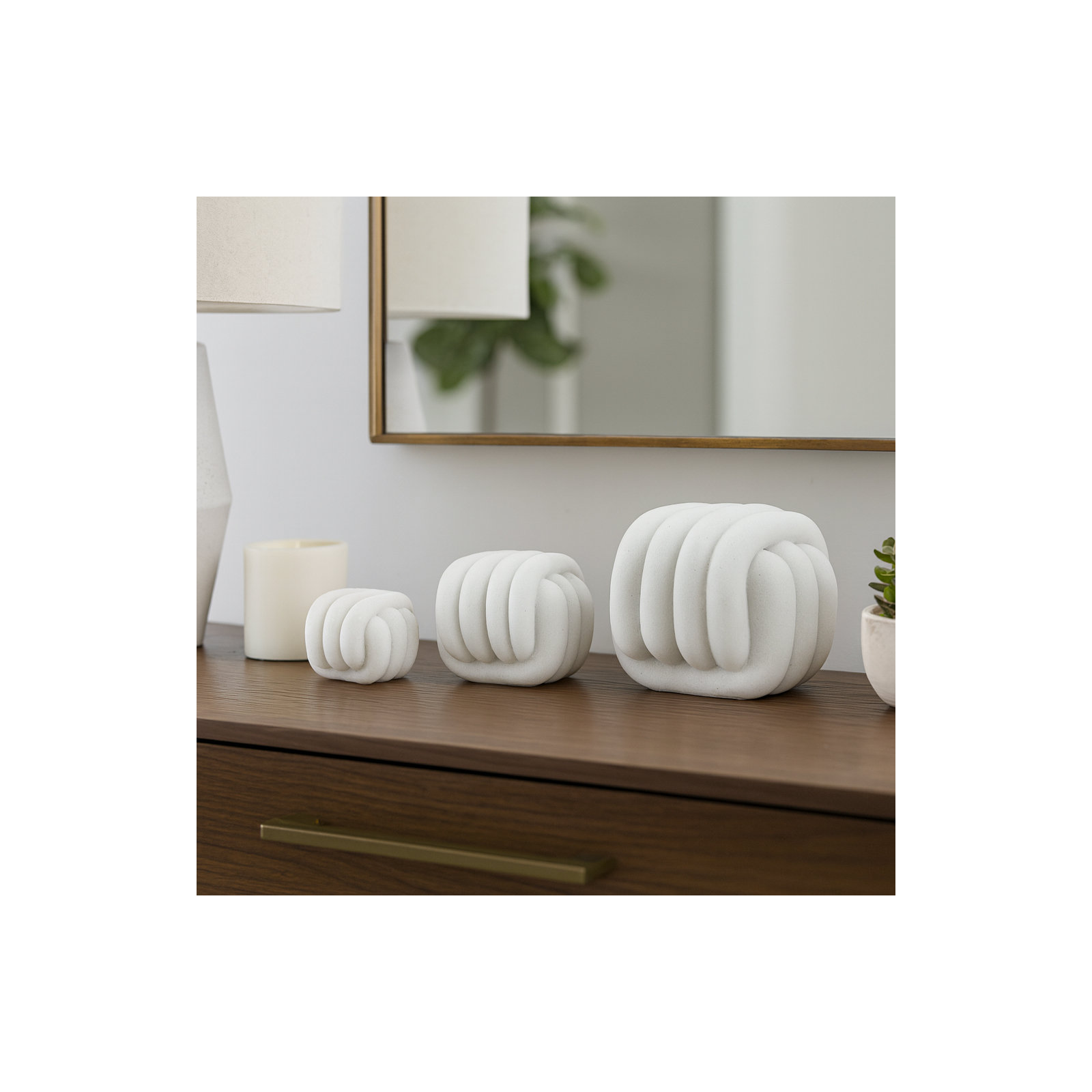 Neutral Modern 3 Piece Kimani Knotted Square Sculpture Set