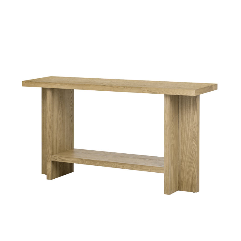 U_STYLE 60''Console Table With Ash Veneer, Minimalist Entryway Table With Tshaped Legs And Holds Up To 120Lbs, Sofa Table With Large Display Top And Bottom Shelf , For Living Room, Hallway, Foyer