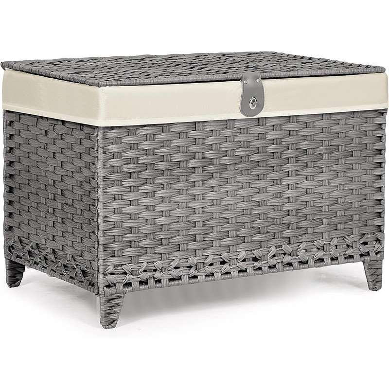 Gray Wicker Storage Trunk with Removable Liner and Lid