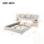 Lit plateforme tapissier avec prises doubles, charge USB, coussins de chevet et tablettes de rangement pour une commodité moderne-442106695