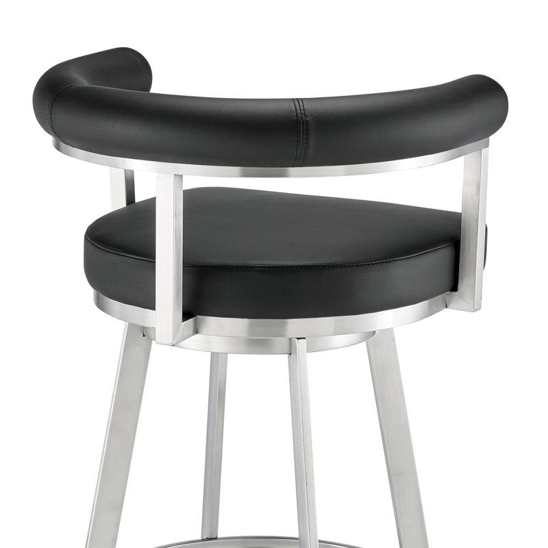 Tabouret de bar Hollie-May Mid-Century, Acier inoxydable brossé, Noir, Tabouret de bar (siège d'une hauteur de 30 po)