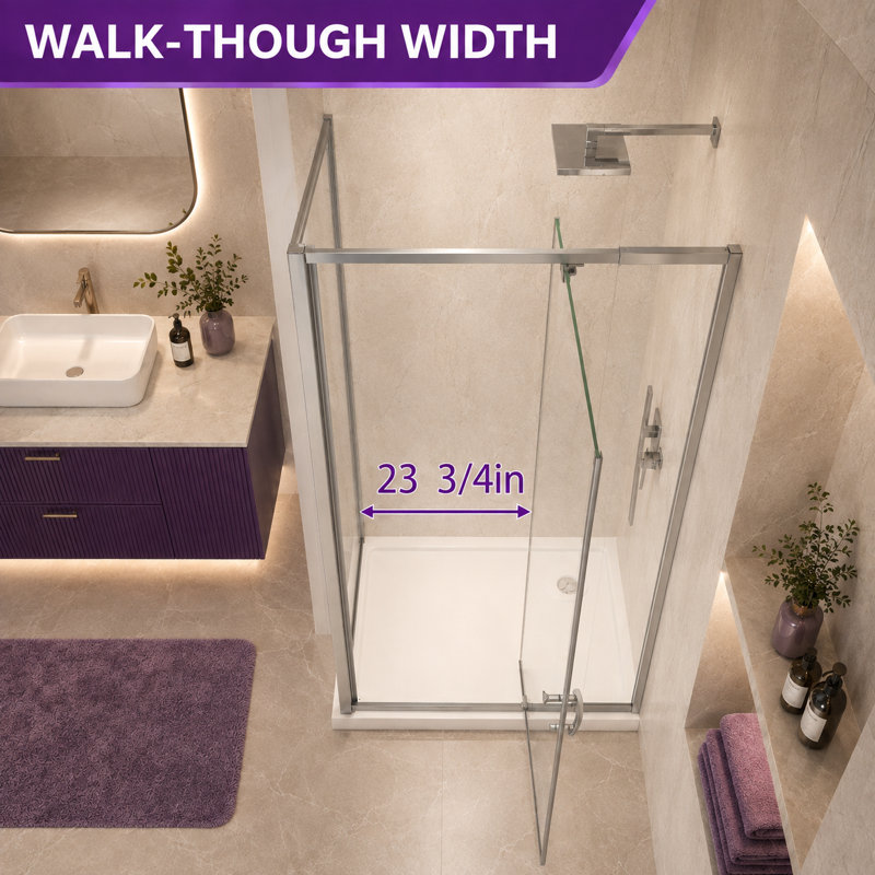 Cabine de douche d'angle semi-encadrée avec verre trempé de 6 mm, charnière pivotante à assistance de levage et porte réversible