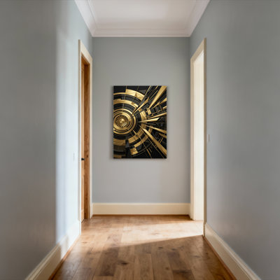 Golden Abstract Geometric Pattern Canvas Wrapped Wall Art Oil Painting Print Set Of 1