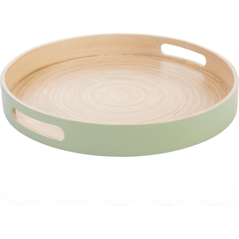 Spun Bamboo Round Serving Tray, Sage, 13.75 Inches