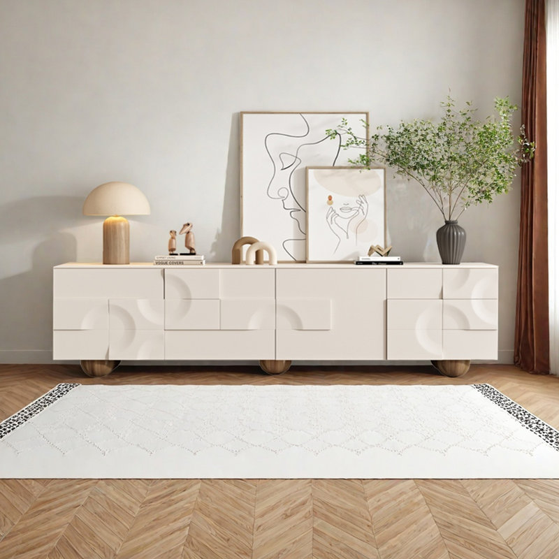 Meuble télé en bois massif avec quatre armoires, H 21,65 po x L 70,86 po x l 15,75 po