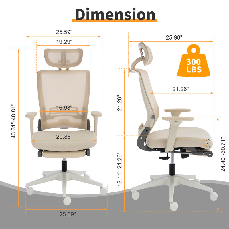 Chaise de bureau Nikaylah, Crème, crème