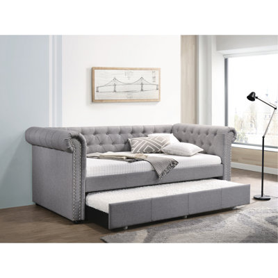 Panneaux latéraux roulés pour lit de jour et lit gigogne en tissu gris, capacité de poids de 660 lb avec bouton simple, roulettes