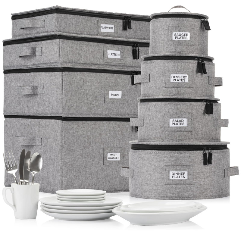 Fabric Dinnerware Storage Set with Felt Dividers Included