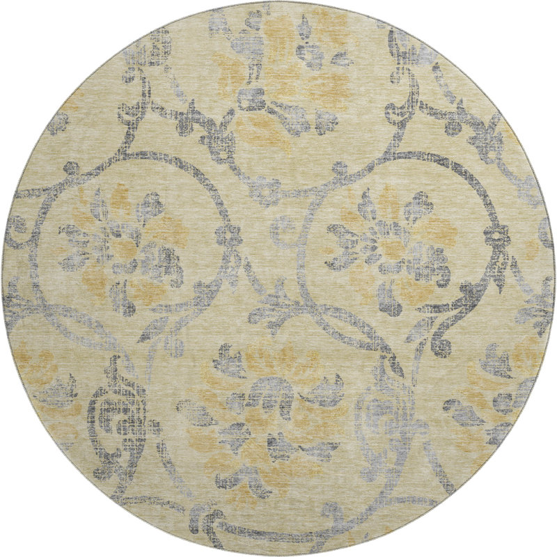 Premium Machine Washable Prisco Gold Rug, Round 8'