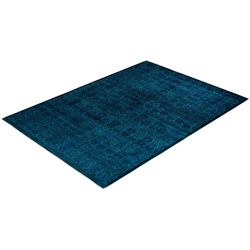 Tapis unique noué à la main Vibrance - bleu, 10 pi 1 po x 13 pi 8 po