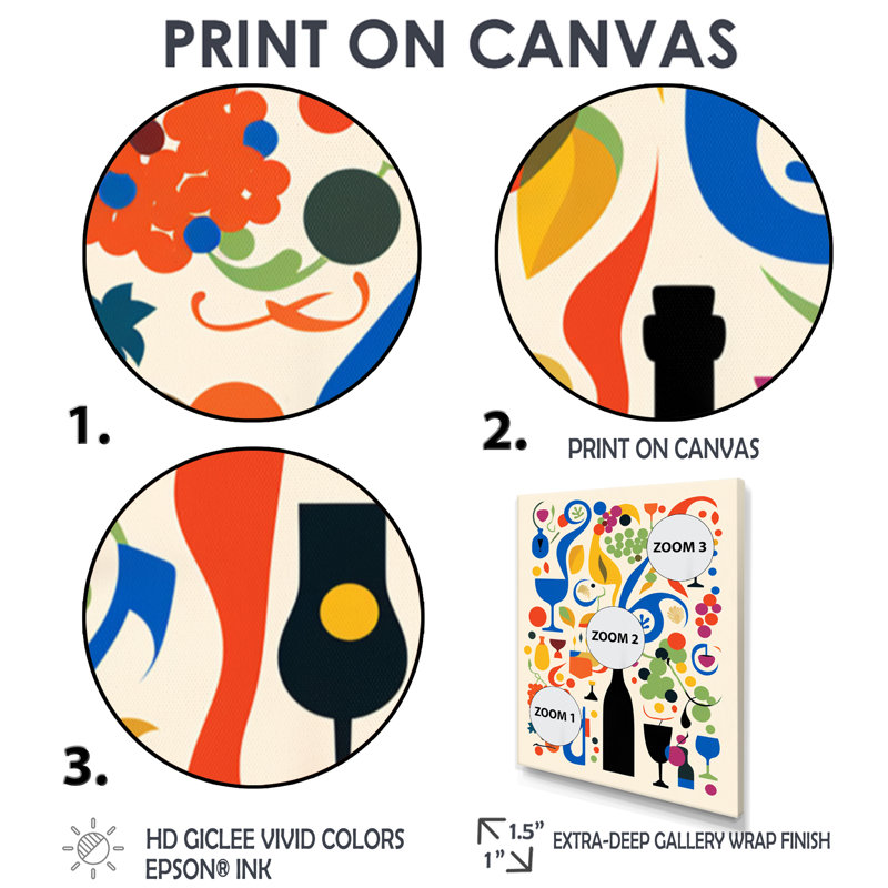 L'art du vin, illustration graphique - vin et champagne, décoration murale, Toile tendue, H 20 po x l 12 po x P 1 po