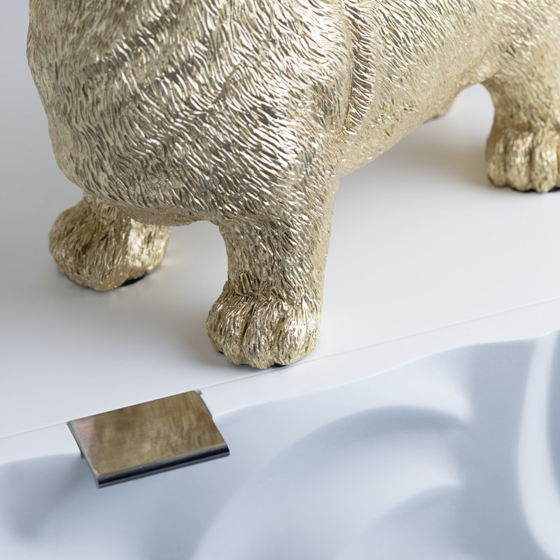 Lampe de table pour chien Corgi en résine dorée avec abat-jour en lin