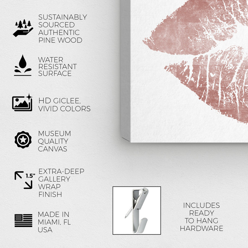 «Fashion and Glam Rose Gold Solid Kiss», impression sur toile tendue, H 16 po x l 24 po, Toile tendue