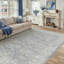 Tapis bleu lavable rétro Bremerton avec envers antidérapant-784230868-785227945