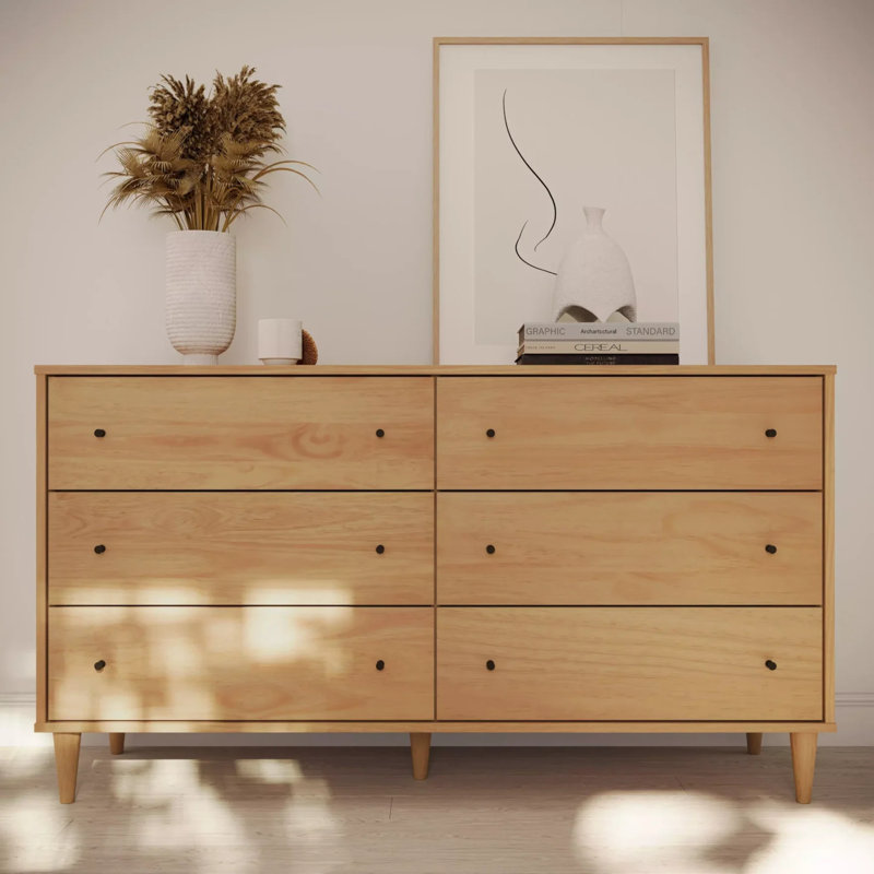 Mid Century 6-Drawer Dresser, Brushed Natural