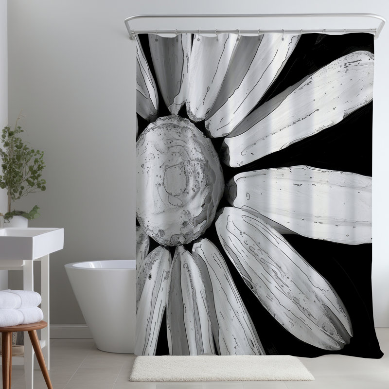 Seen from Up Close – Polyester Shower Curtain, Dye Sublimation Print, 71" W × 74" L, Blue/White/Gray Floral 27