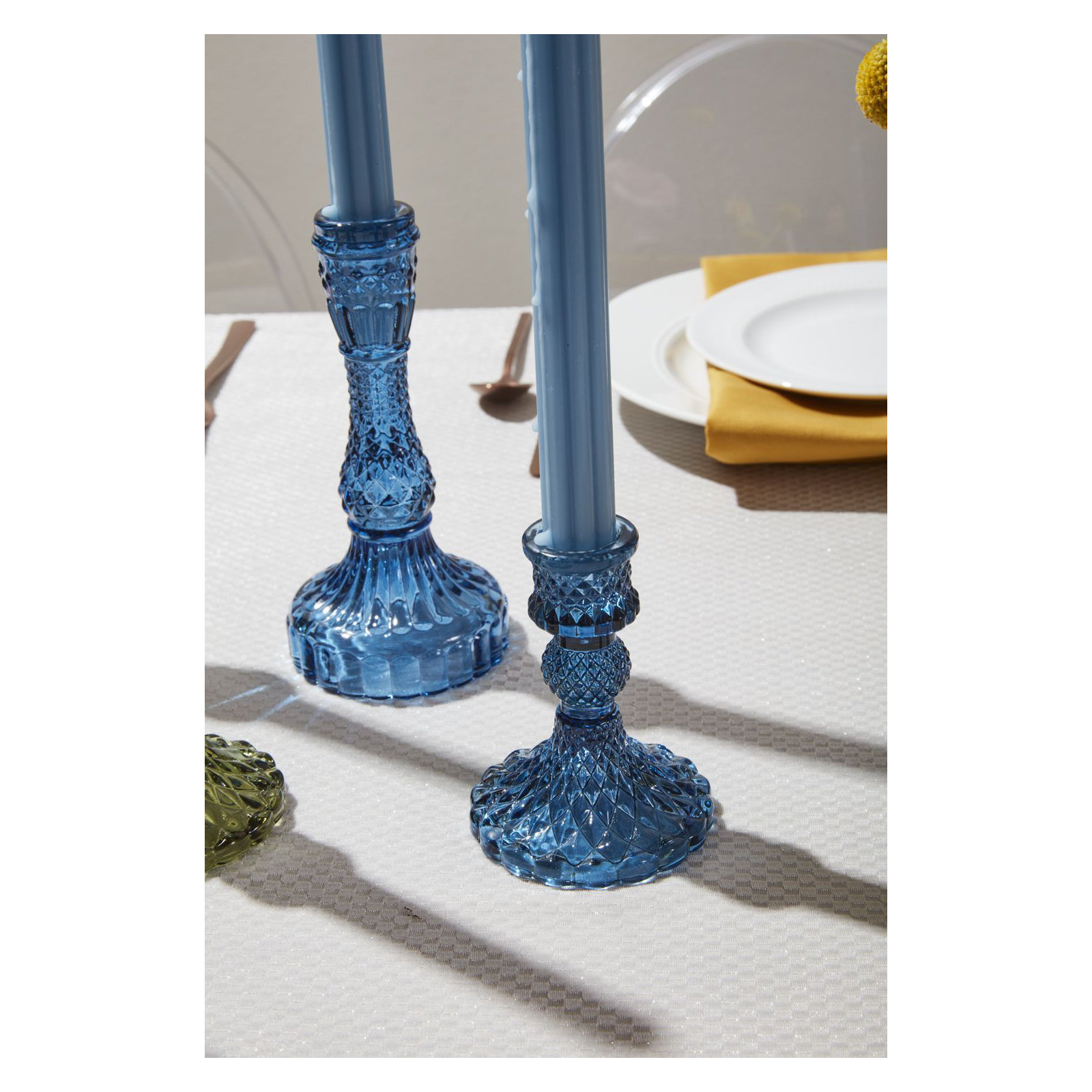 Samira Glass Tabletop Candlestick, Blue