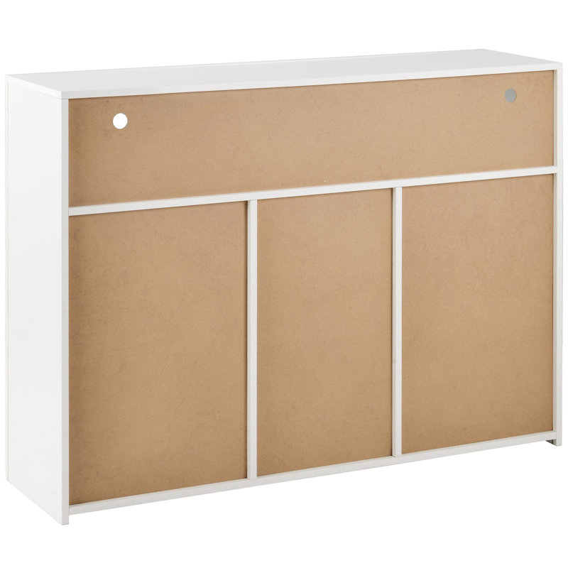 High Gloss White Sideboard Display Cabinet With LED Lights, 3-Door Wood Buffet Cupboard Storage Unit With Remote Control