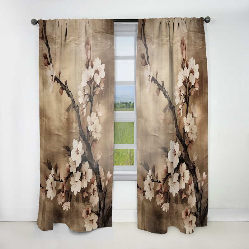 Roxana cerisier en fleurs brun foncé Solitude I - Rideau traditionnel - Velours obscurcissant - 1 panneau, L 52 po x L 63 po