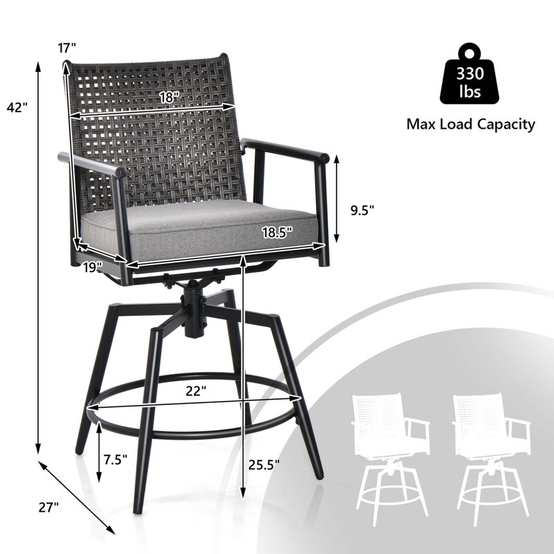 Ensemble de tabourets de bar pivotants à 360 ° Latitude Run® avec structure en métal
