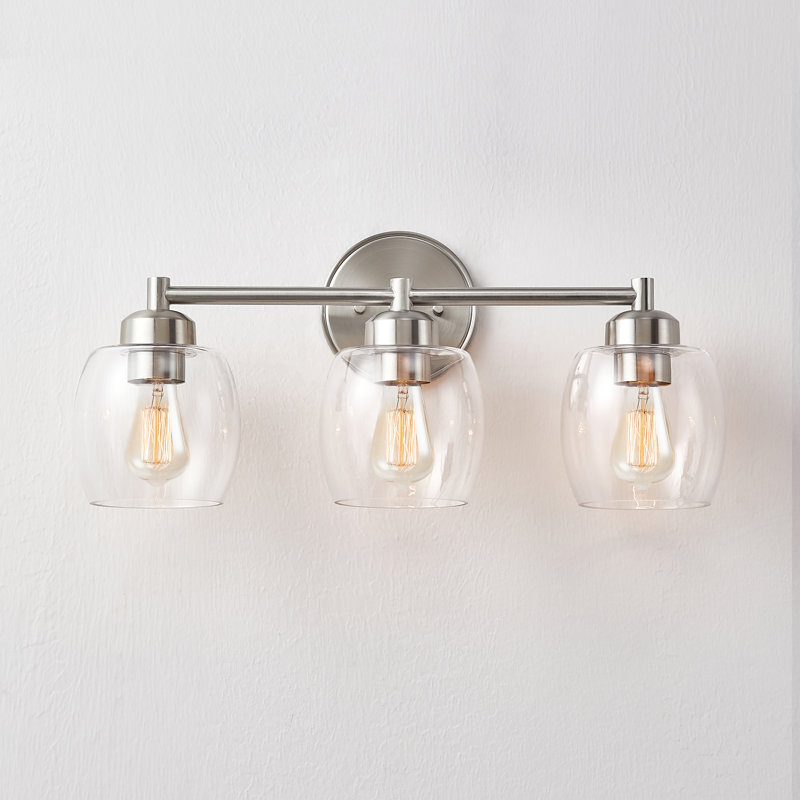 Dimmable Bathroom Vanity Light With Glass Shade, Brushed Nickel, 3 Lights