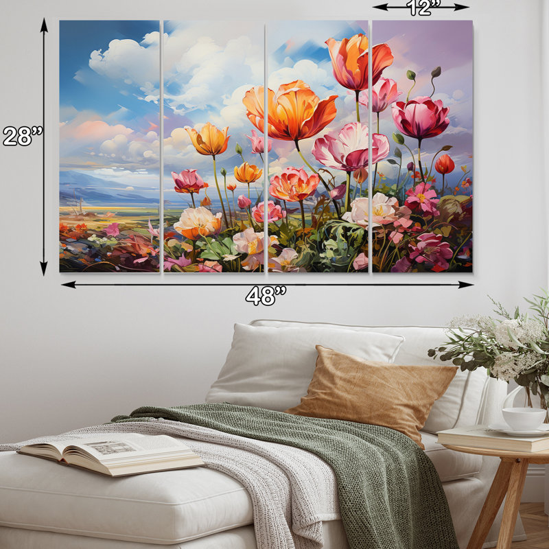 «Danemark Multicolor Tulip Fields I», ensemble de reproductions d'art en métal à motif floral