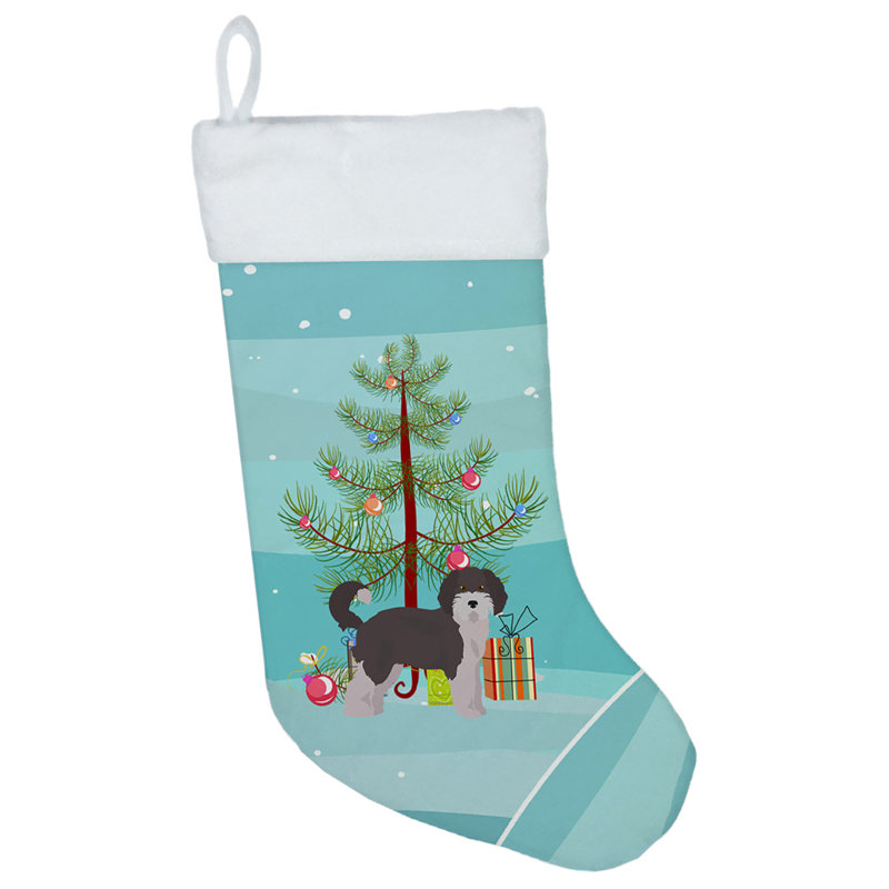 Chaussette de noël joyeux de noël, Aussiedoodle noir