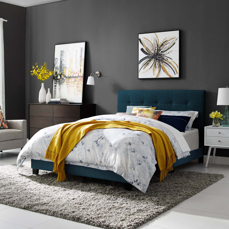 Lit tapissier rembourré Copper Grove Aschaffenburg, Azur, Simple