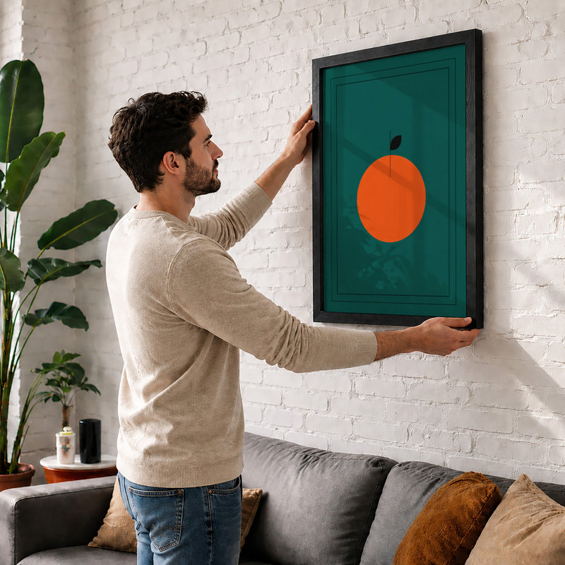 Orange Apple Modern - Framed Print, A2 - 59.4 x 42.0 cm, Oak