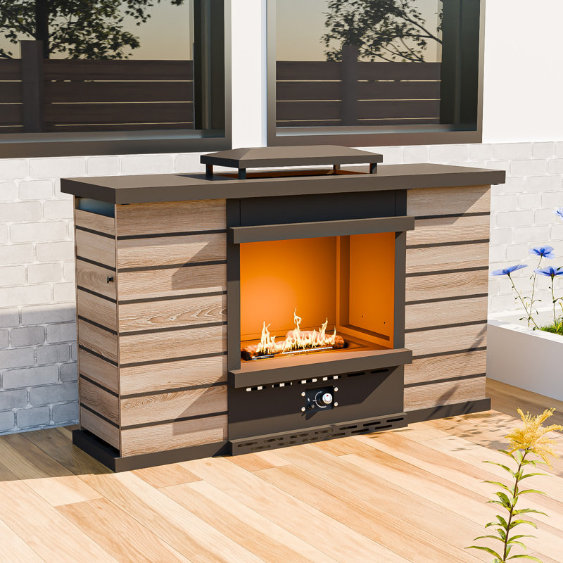 Rectangular Outdoor Propane Fireplace with Rain Cover& Auto Ignition, 50,000 BTU Steel Gas Fire Pit