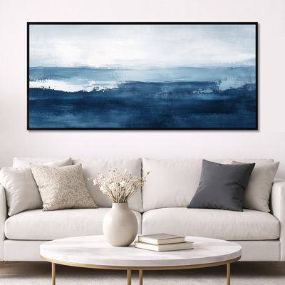 «Cool Blue Ocean Abstract Horizon II», reproduction sur toile contemporaine bleue