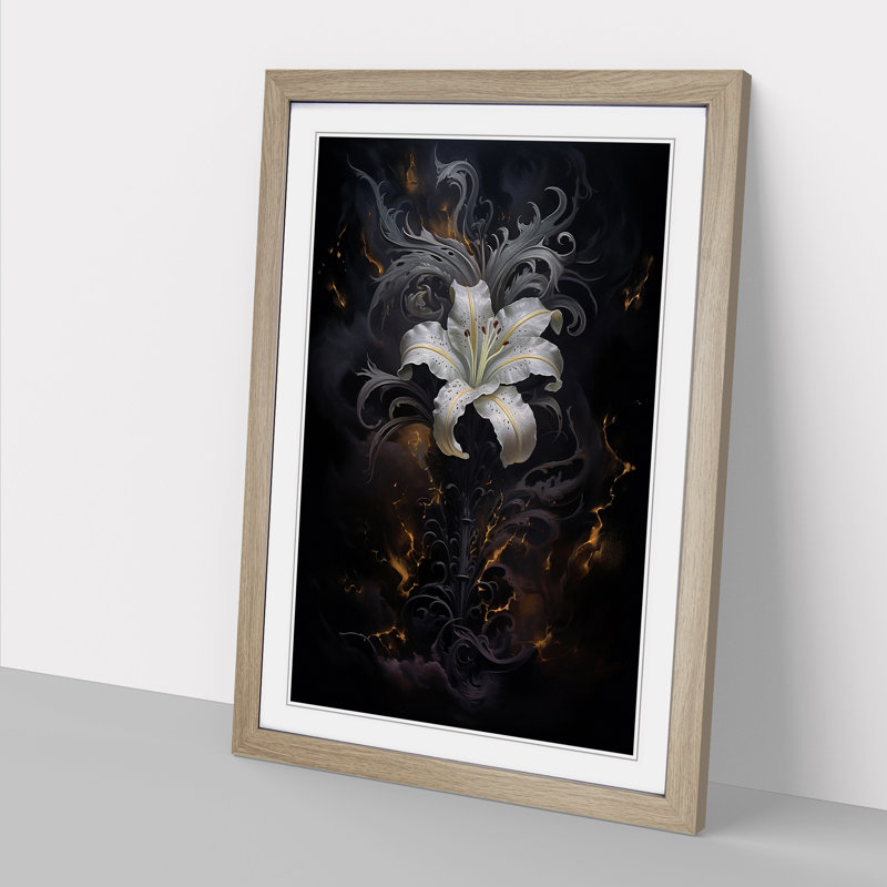 Lily Flower Gothic - Single Picture Frame Print on Wood, 64cm H x 46cm W x 2cm D, Oak Framed