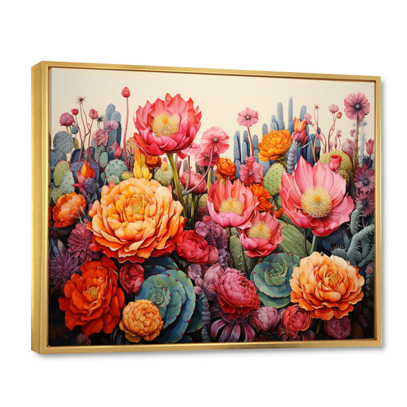 Desert Cacti Garden IV On Canvas Print, Gold Floater Framed, 24" H x 32" W x 1" D