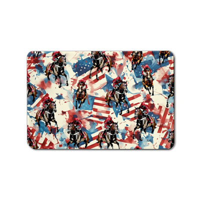 Tapis d'entrée pour la fête de l'Indépendant 24 po x 36 po Watercolor Racing Horse