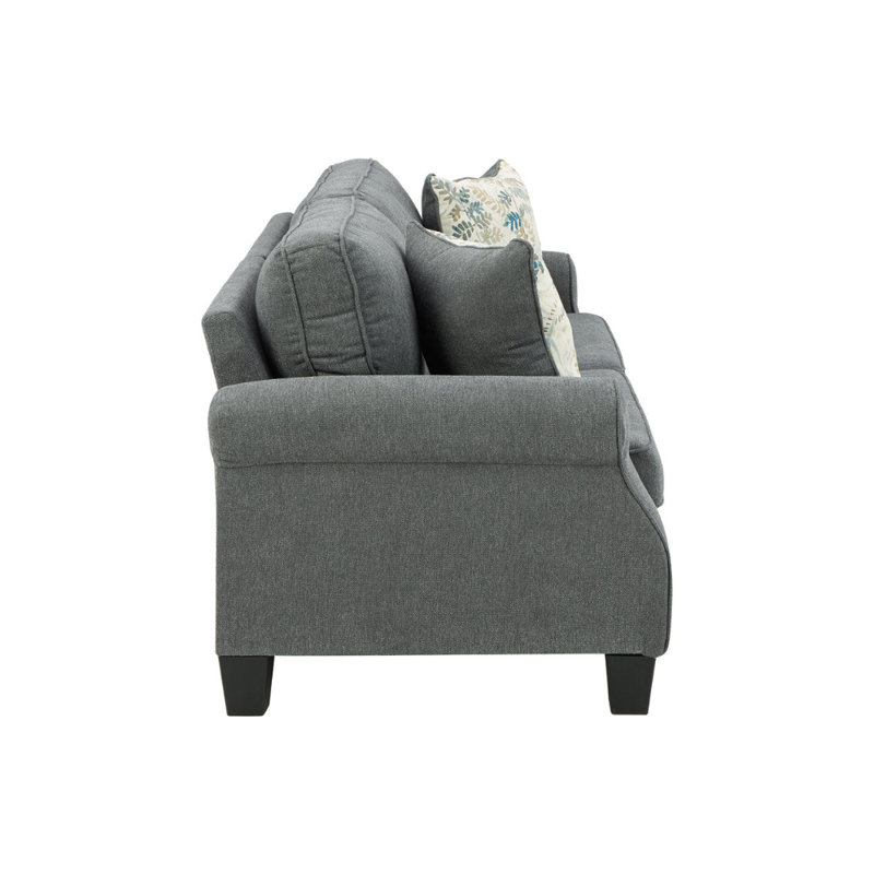 Causeuse à accoudoirs arrondis 73 po Cressler, Velours gris anthracite, Noir