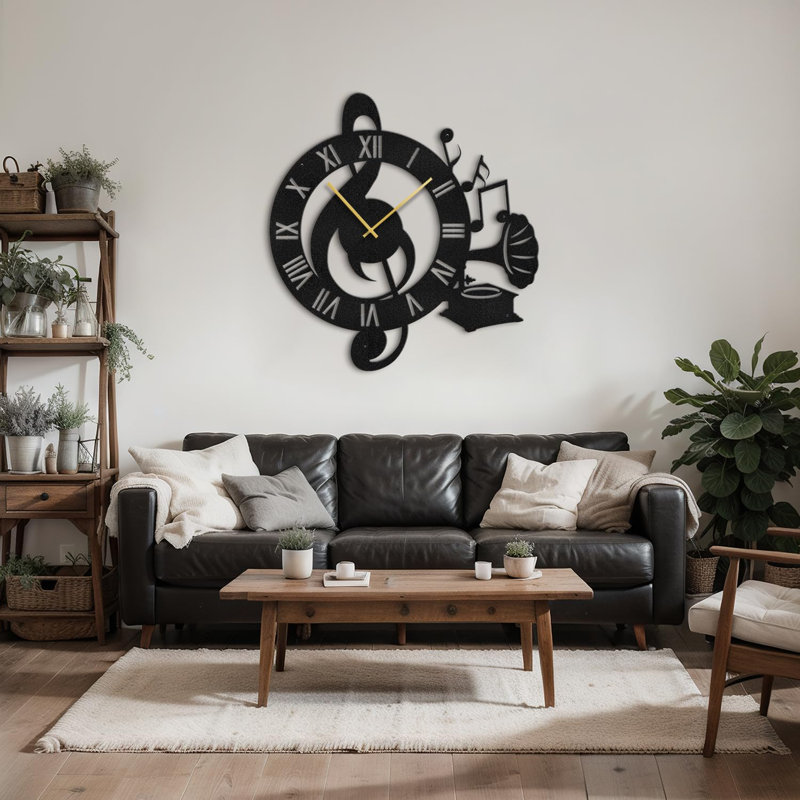 Grande horloge murale silencieuse en métal, L 24 po x H 24 po, Noir